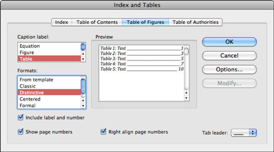 word for mac 2011 create customized table of contents format
